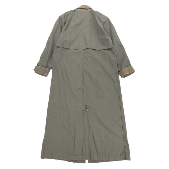 EDDIE BAUER 90s Corduroy Collar Canvas Barn Trench Coat Chore Jacket Large Olive - Picture 6 of 8